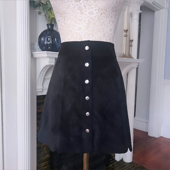 ISABEL MARANT ETOILE Anna Black Suede Silver Button Snap Mini Skirt Size Large - Picture 3 of 15